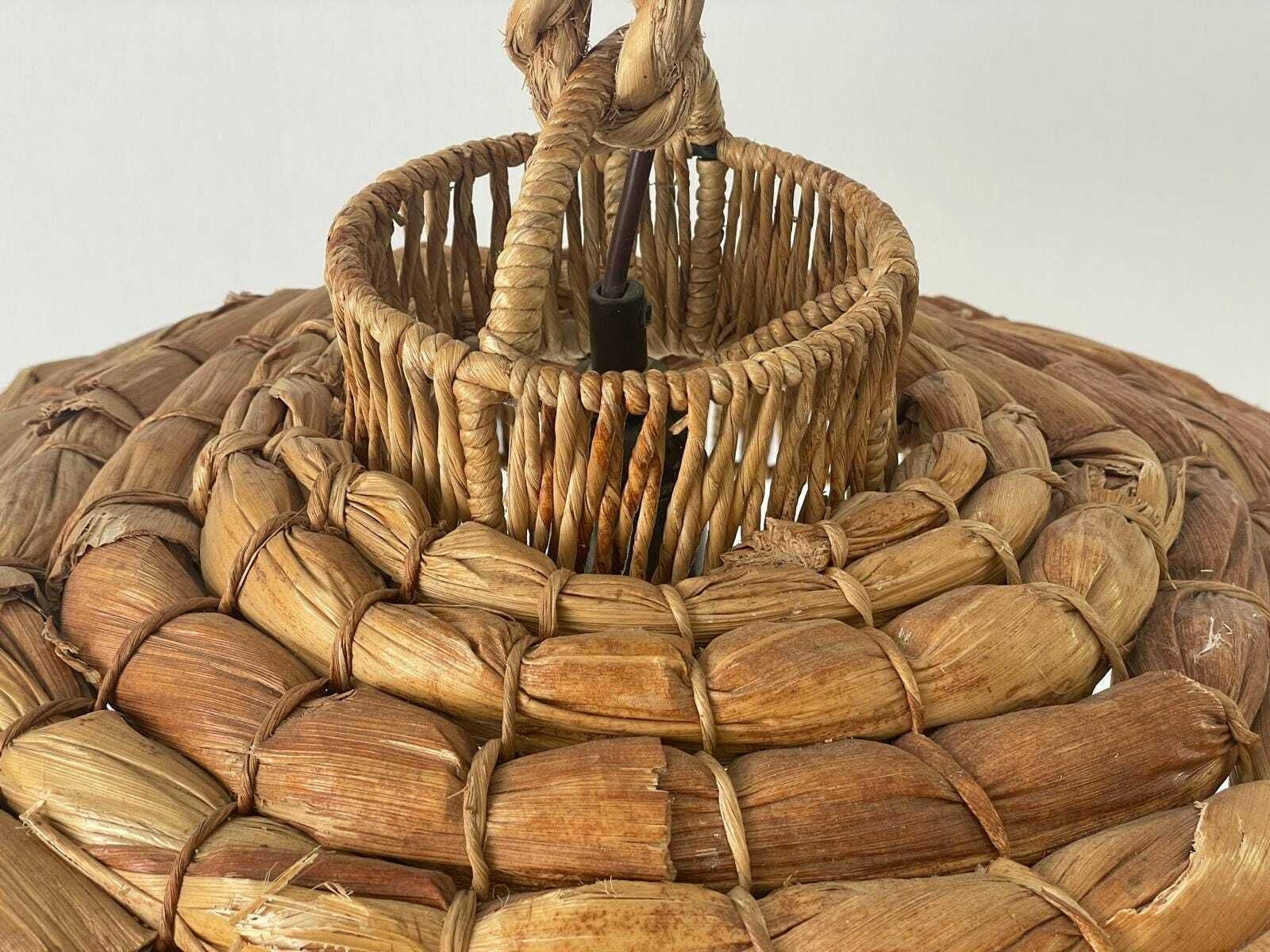 Beautiful Bamboo And Straw Xxl Pendant Lamp, 1960s, Germany photo vintage
