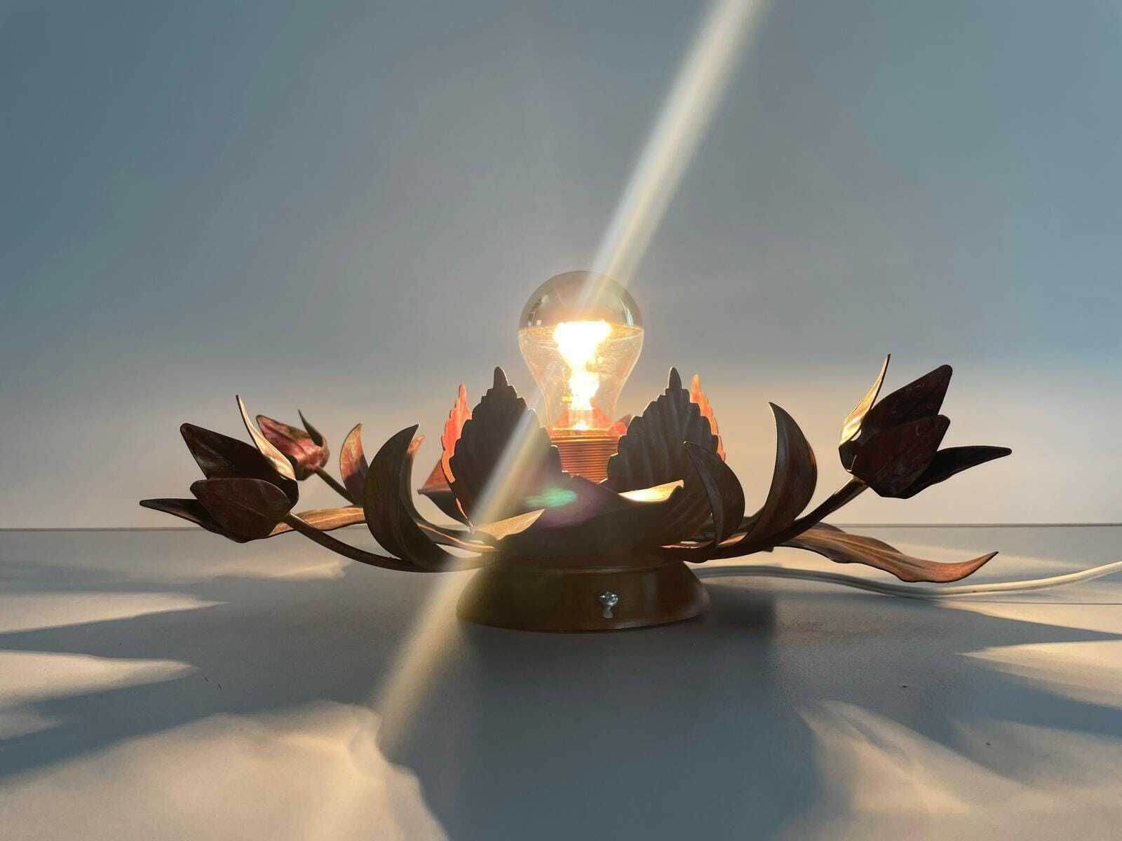 Italian Lovely Flower Design Metal Flush Mount Light, Italy, 1960s, 3 Available In Stock photo buy