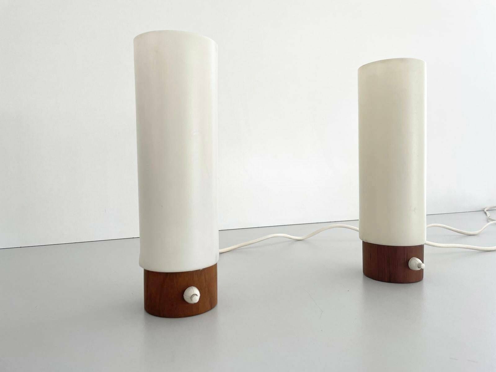 Plexiglass And Wood Pair Of Bedside Lamps, Germany, 1960s