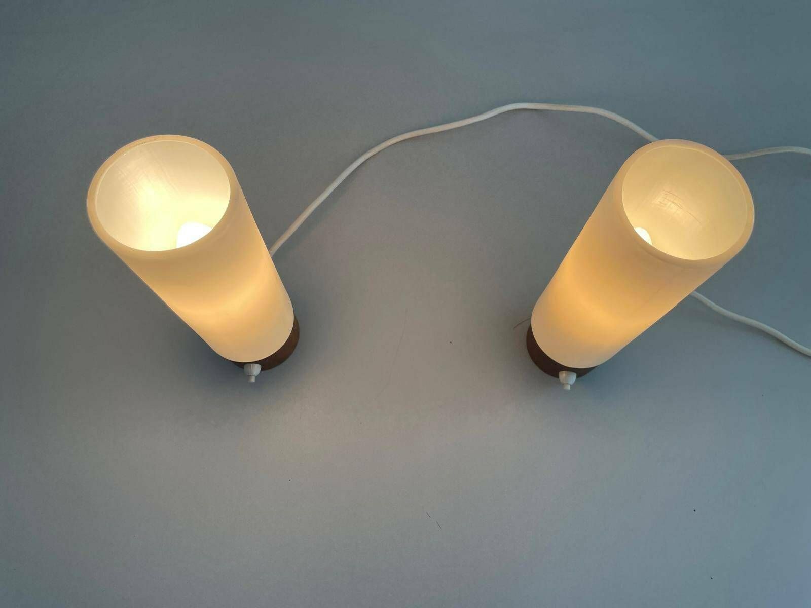 photo furniture Plexiglass And Wood Pair Of Bedside Lamps, Germany, 1960s