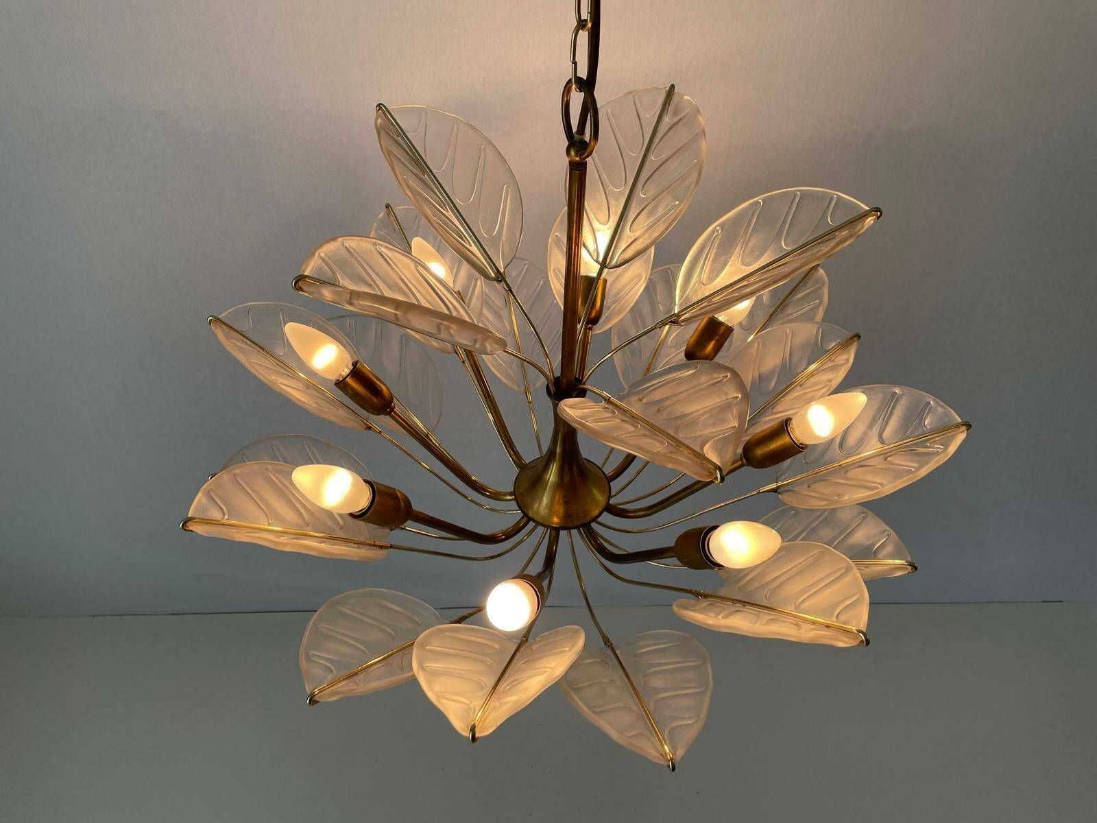 Luxurious 8 Armed Brass Chandelier With Crystal Glass Leaves, Germany, 1960s photo 5876.0