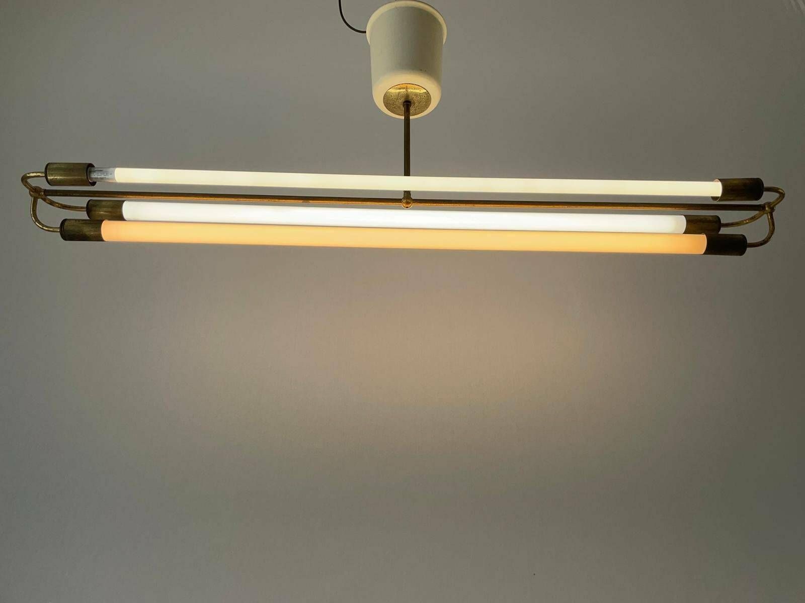 Art Deco Brass Industrial Ceiling Lamp By Kaiser & Co. With 3 Fluorescent Tubes, 1930s, Germany photo 5712.0