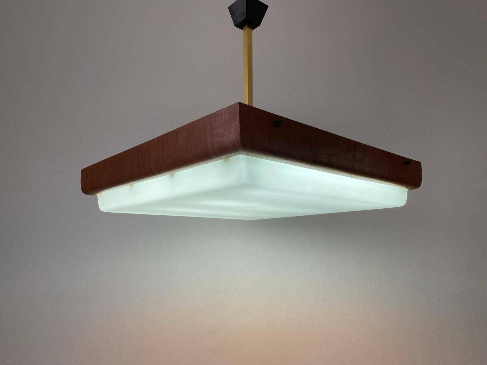 Mid Century Modern Xxl Billiard Ceiling Lamp In Wood And Plexi, 40s/50s, Italy