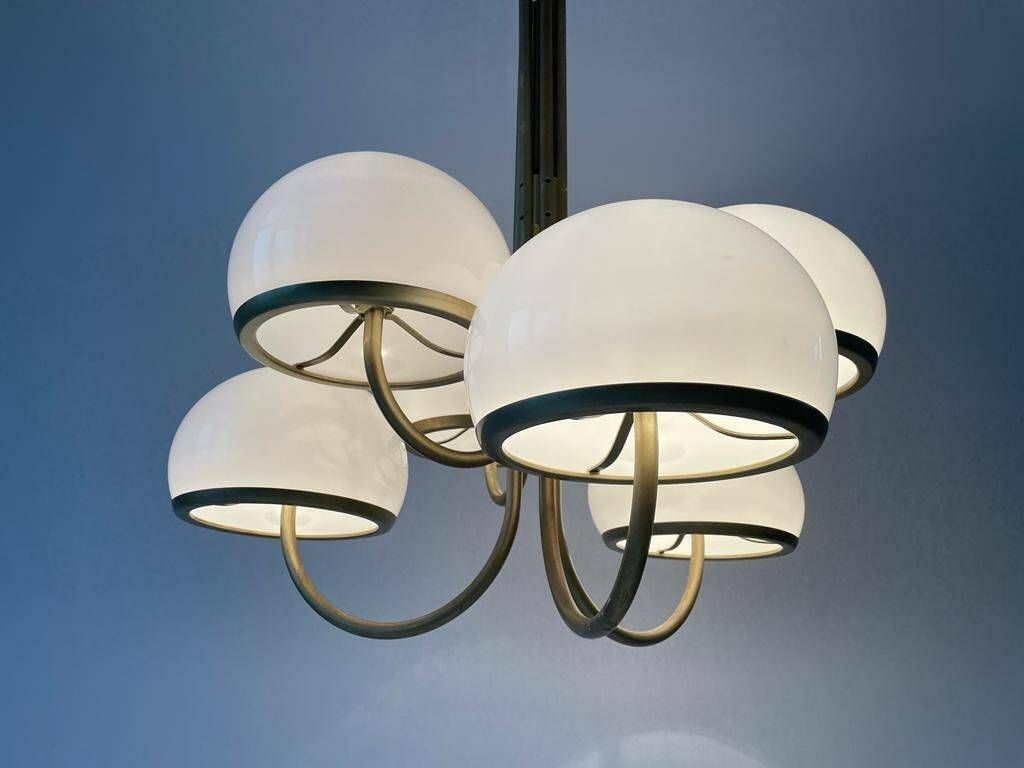 6 Acrylic Shade Chandelier By Arteluce, 1960s, Italy photo furniture