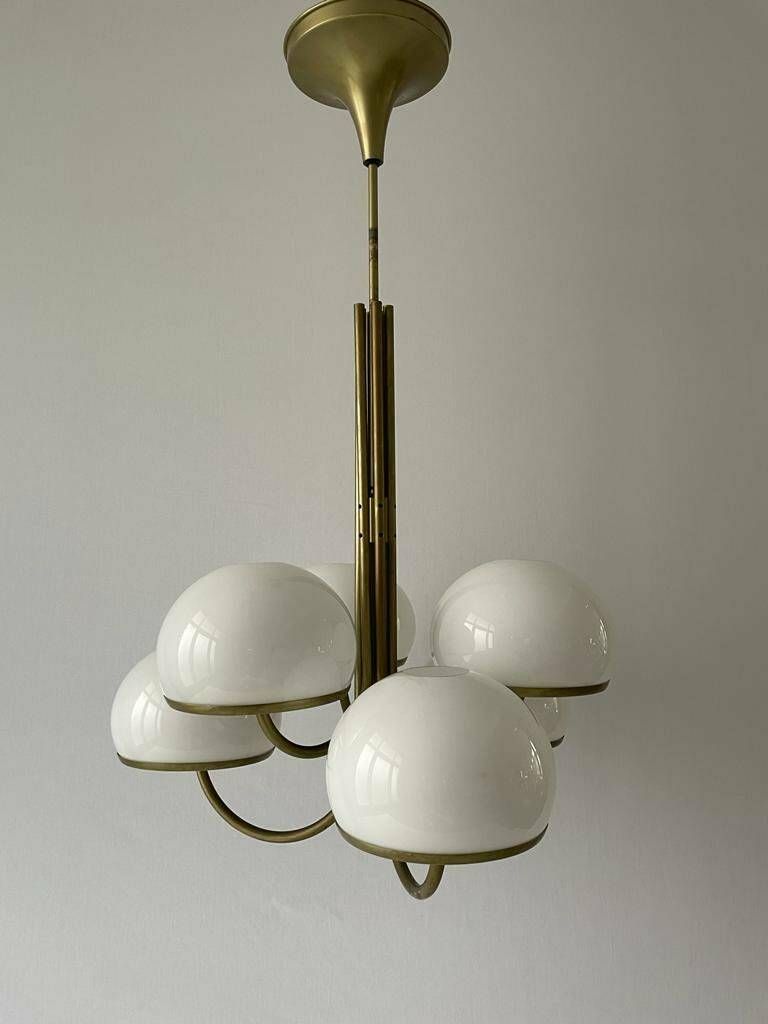 6 Acrylic Shade Chandelier By Arteluce, 1960s, Italy photo Lighting