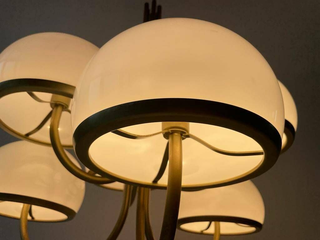 6 Acrylic Shade Chandelier By Arteluce, 1960s, Italy photo vintage