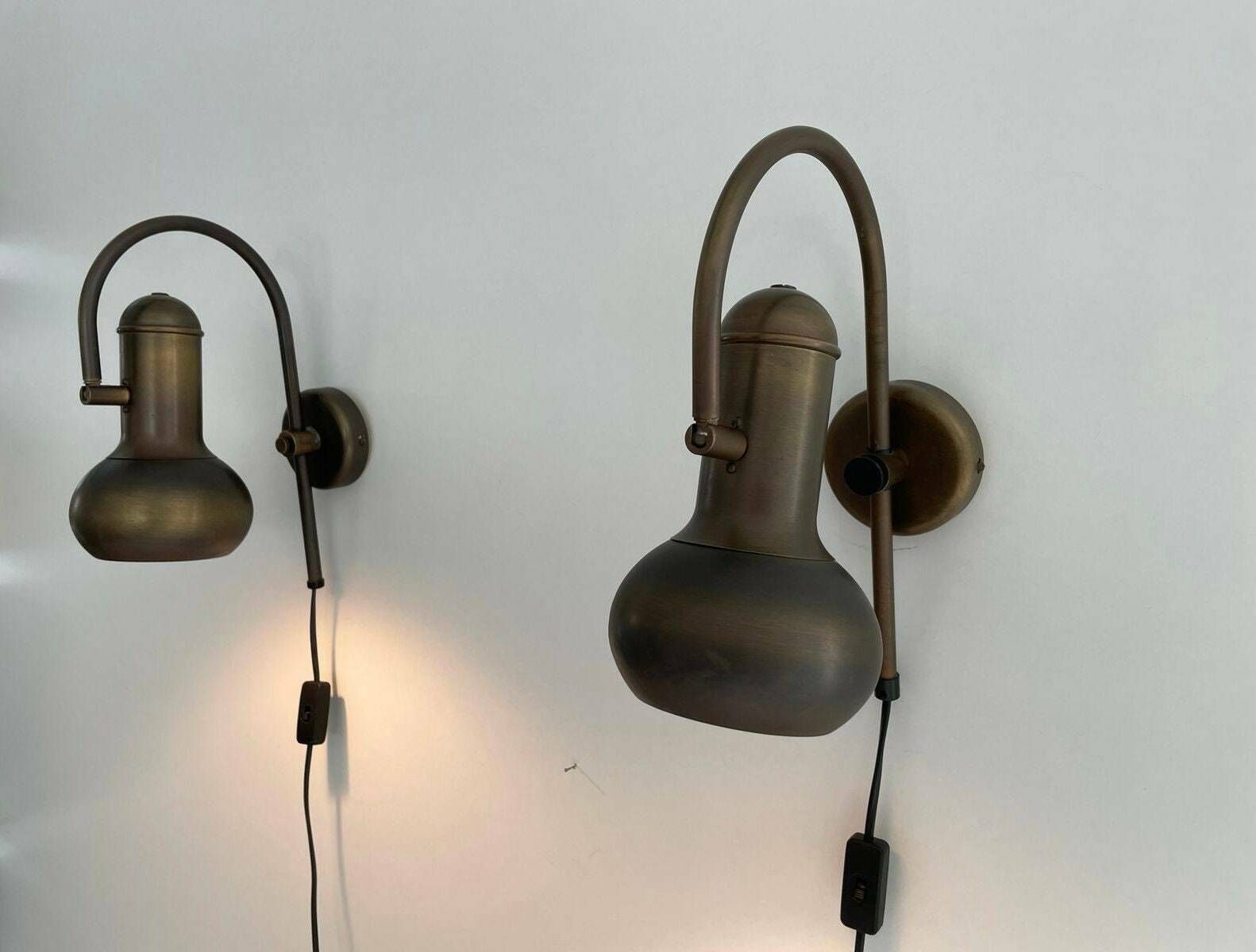 Space Age Aged Brass Pair Of Sconces By N Leuchten, 1970s, Germany photo furniture