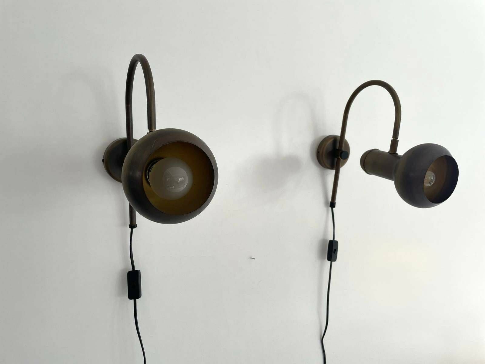 Space Age Aged Brass Pair Of Sconces By N Leuchten, 1970s, Germany photo Lighting