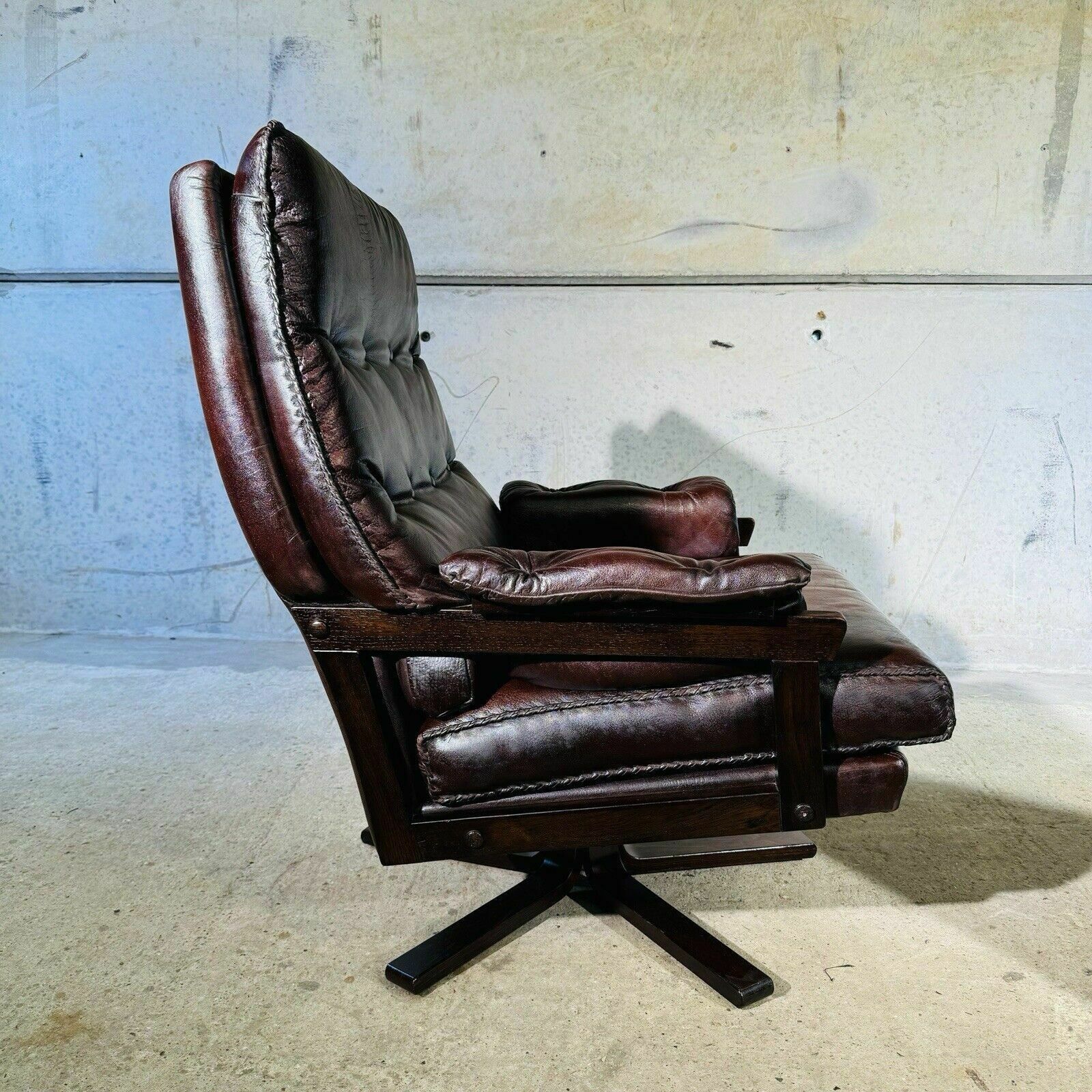 photo furniture 1 Of 2 Beautiful 70s Vintage Danish Chestnut Leather Swivel Chair