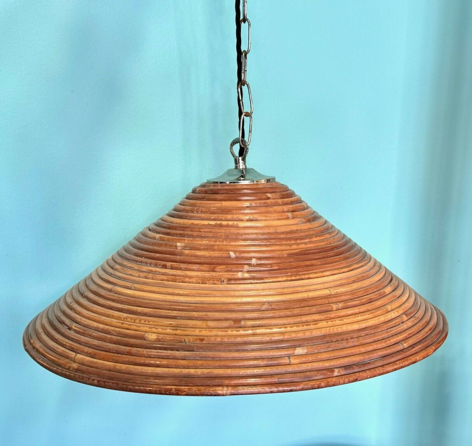 An Italian 1970s Pencil Reed Bamboo And Chrome Ceiling Lights photo furniture