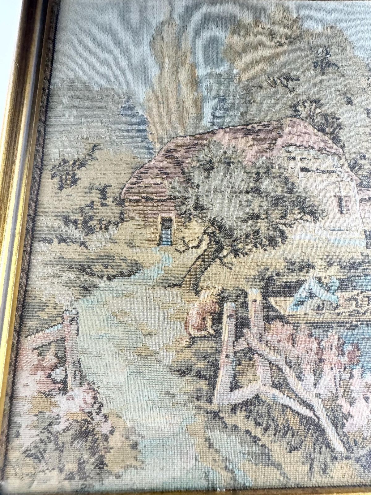 Antique Framed Tapestry, Cottage Picture, Country Home Decor photo Art