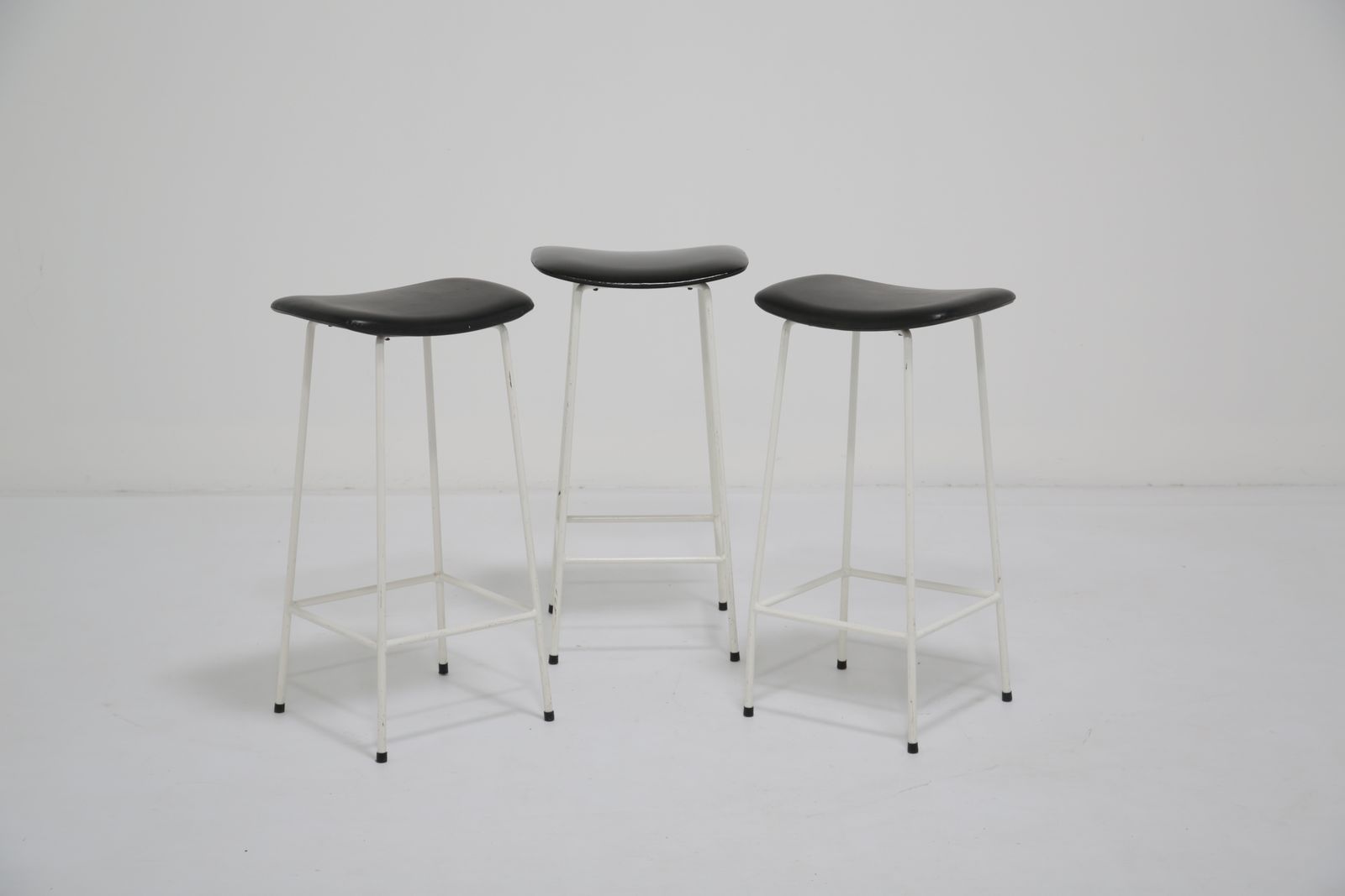 Vintage White Metal “Program” Bar Stools By Frank Guille, United Kingdom, 1950s.