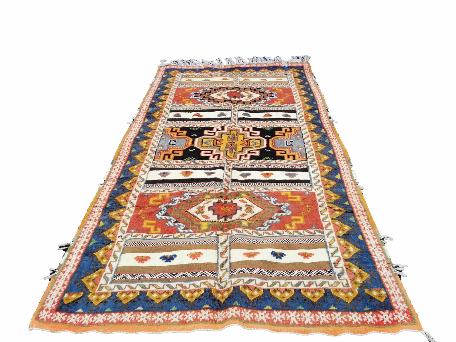 No Custom Fee/ Traditional Handmade Moroccan Berber Rug /Colourful Natural Dyes Camel Wool Carpet 8.5x4.5 Ft/ 260x140cm photo 1750.0