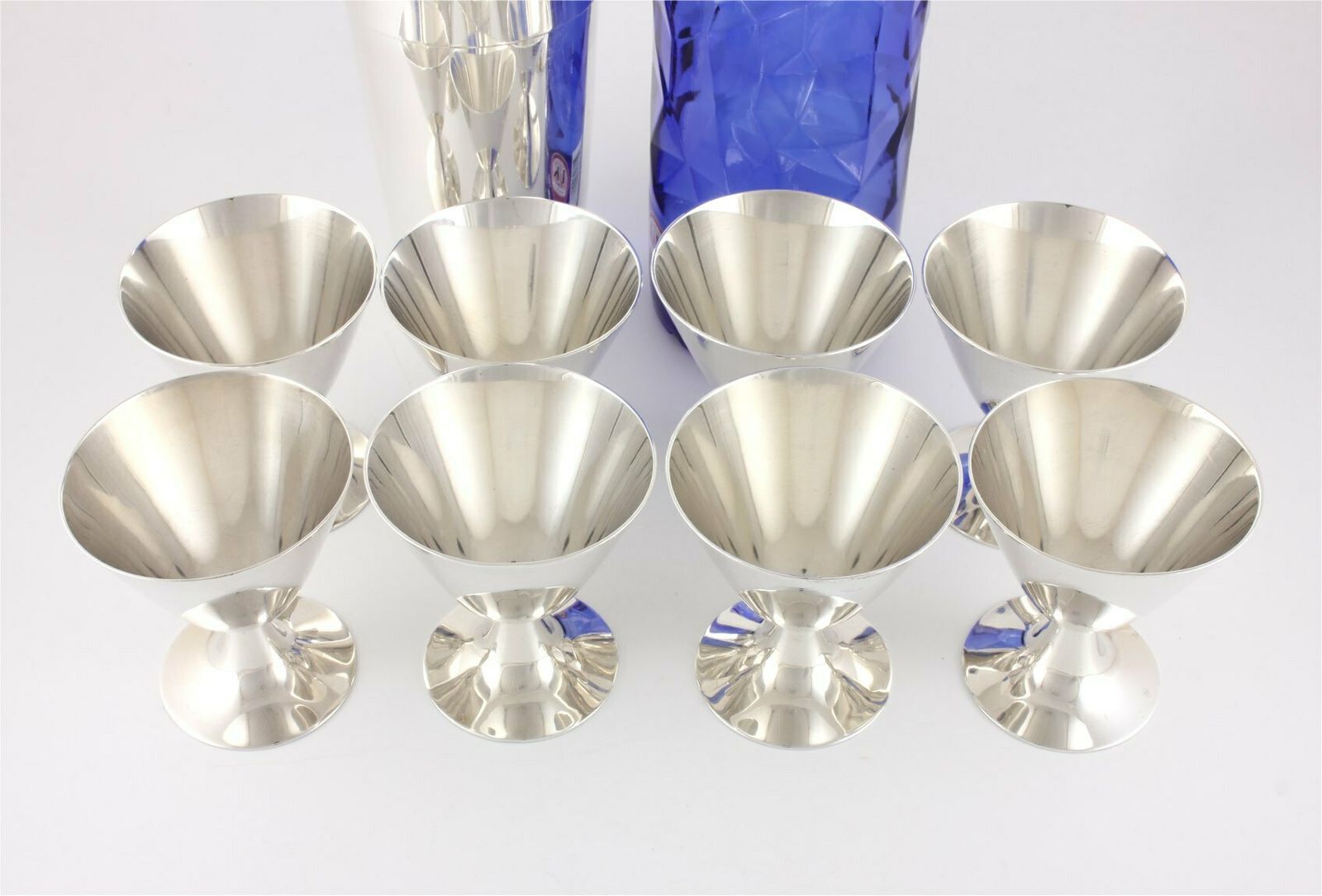 photo buy Christofle Silver Plate Art Deco Cocktail Shaker & 8 Goblet Glasses Set.