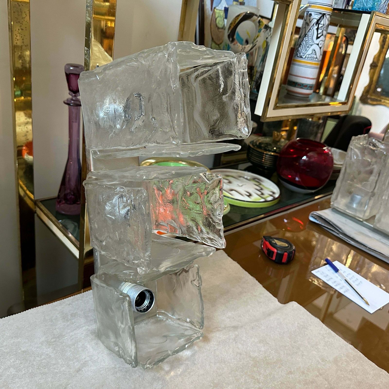 1970s Space Age Iced Murano Glass And Steel Lighting Fixtures By Toso photo furniture