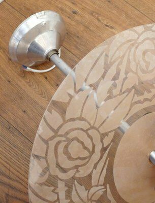 Art Deco Chandelier With Discs Decorated With Stylized Roses In Pink Granite, 1940s photo Lighting