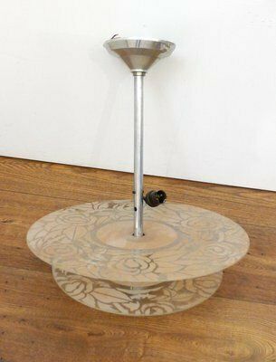 Art Deco Chandelier With Discs Decorated With Stylized Roses In Pink Granite, 1940s photo vintage