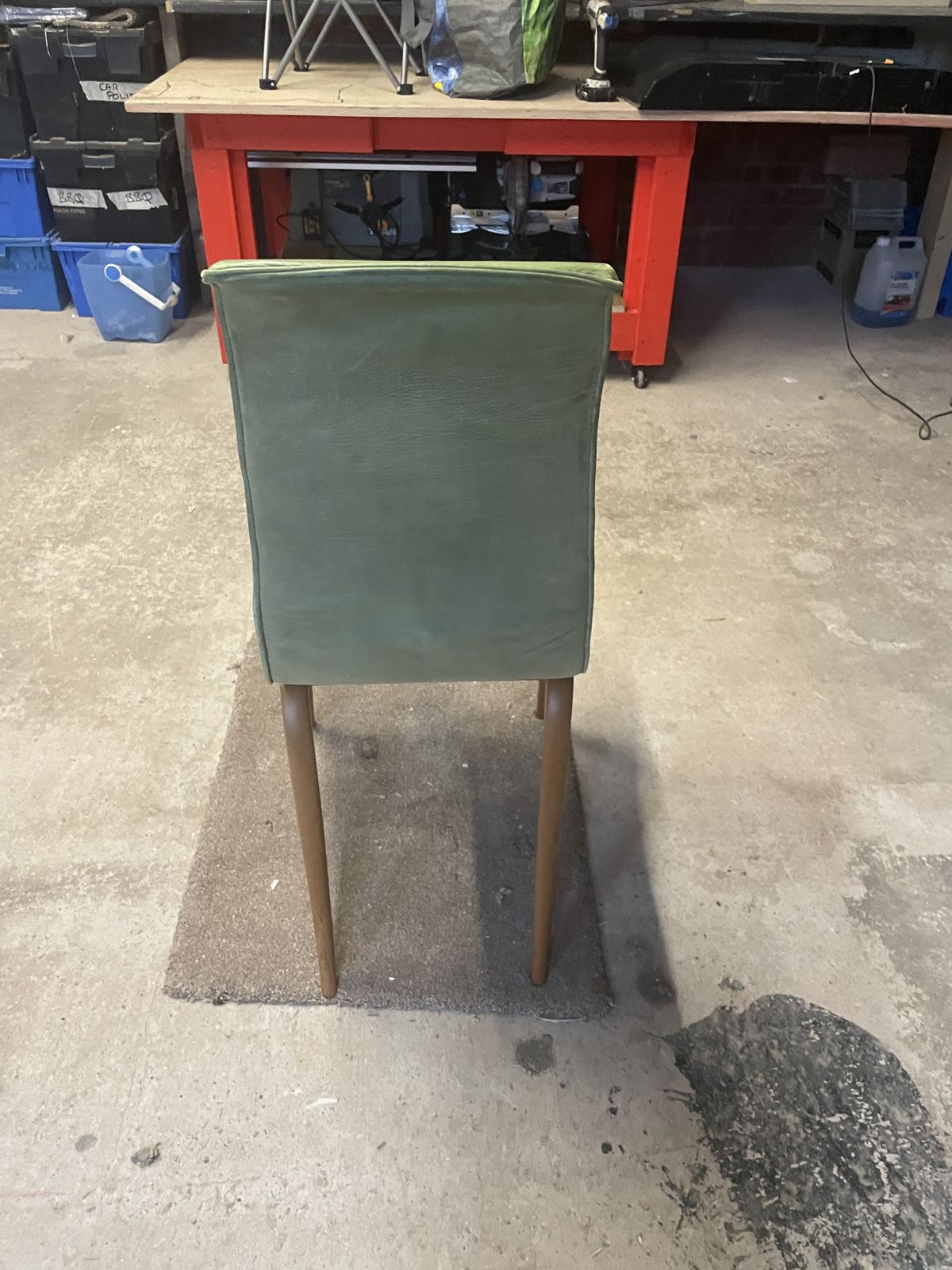 Mid Century Green Leather Dining Chairs,Set Of Six photo for sale