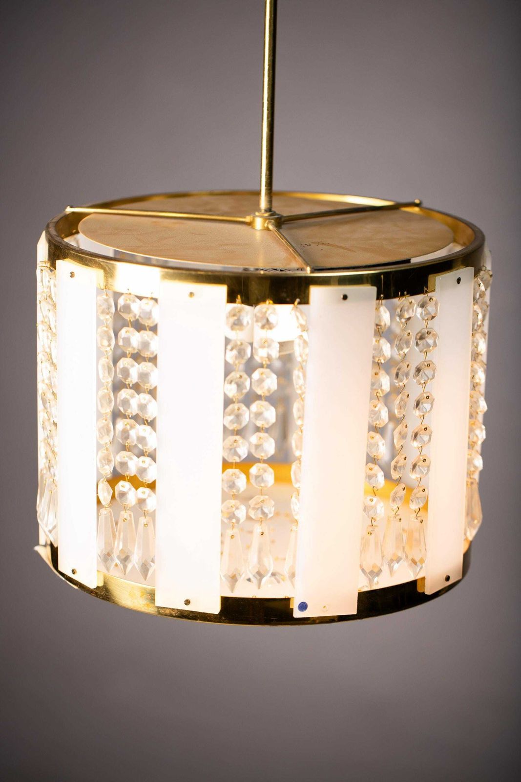 Vintage Chandelier By Jablonec Glassworks Novy Bydzov / 1970s Czechoslovakia / Mid Century Pendandt Light / Brass Glass Crystal Lamp photo 420.0