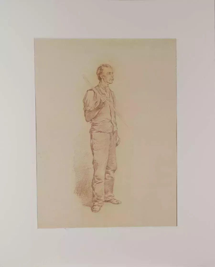 George Hodgson (1841 1921)   19th Century Graphite Drawing, The Farmhand photo furniture