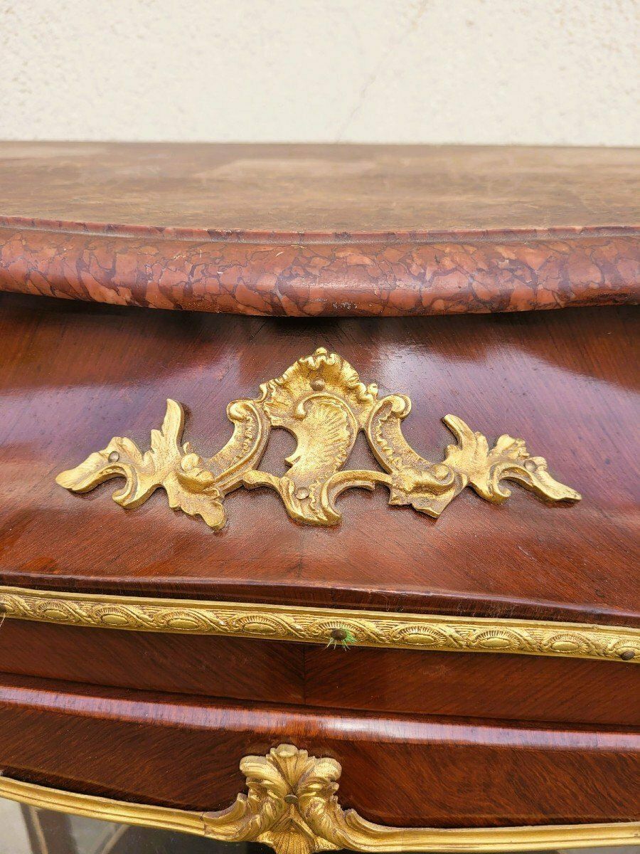 Curved Vitrine In Marquetry And Bronze, Napoleon III, 19th Century photo for sale
