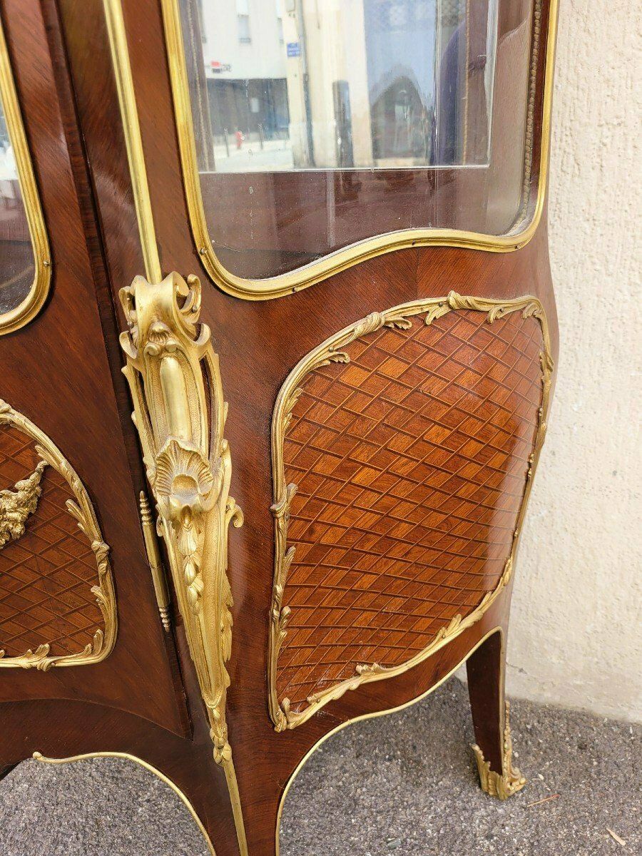 Curved Vitrine In Marquetry And Bronze, Napoleon III, 19th Century photo vintage
