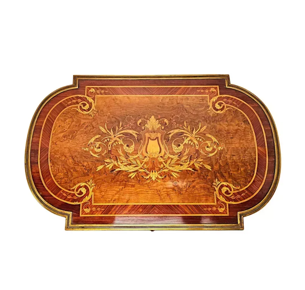 A Very Rare Late 19th Century Marquetry Inlaid Ladies Work Or Lamp Table photo for sale