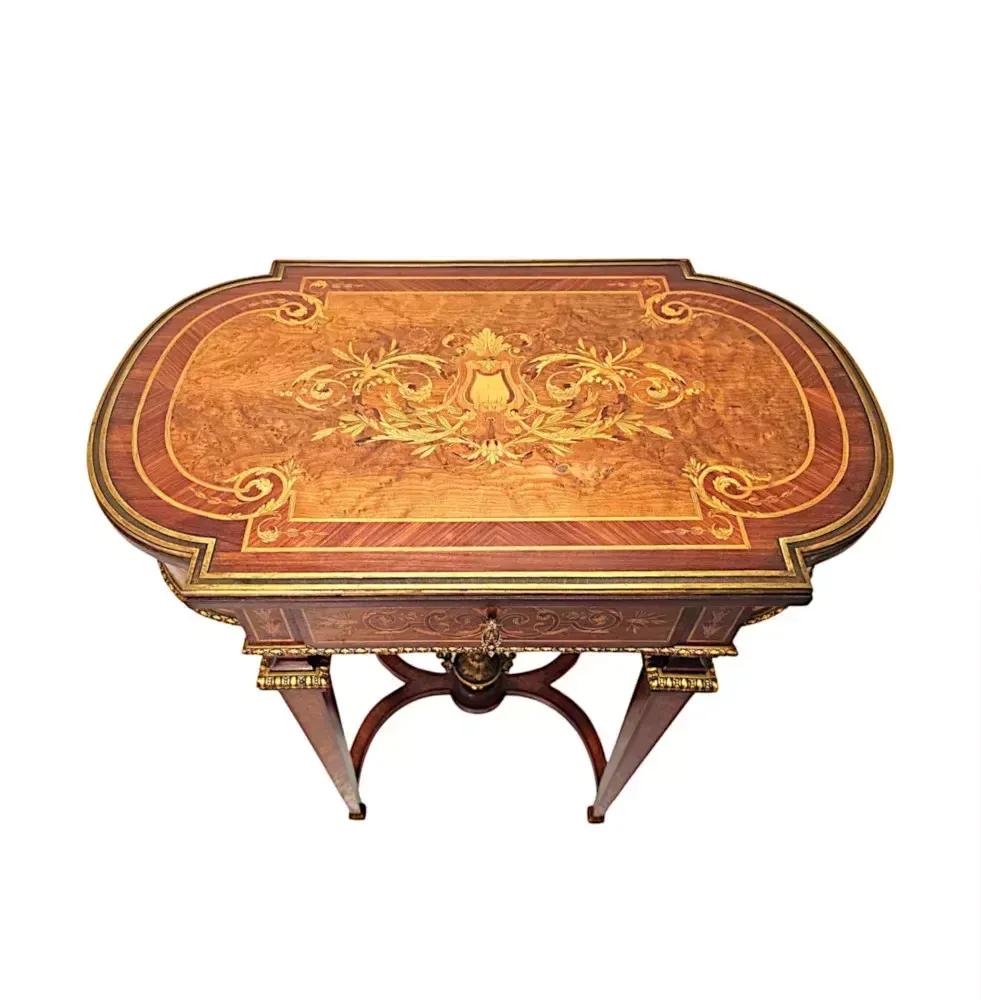 A Very Rare Late 19th Century Marquetry Inlaid Ladies Work Or Lamp Table photo vinterior