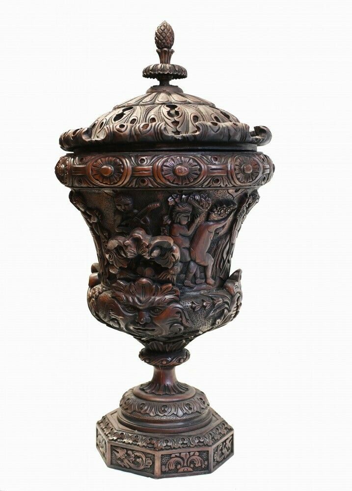 photo furniture Pair Monumental Carved Italian Urns Campana Grand Tour Planters