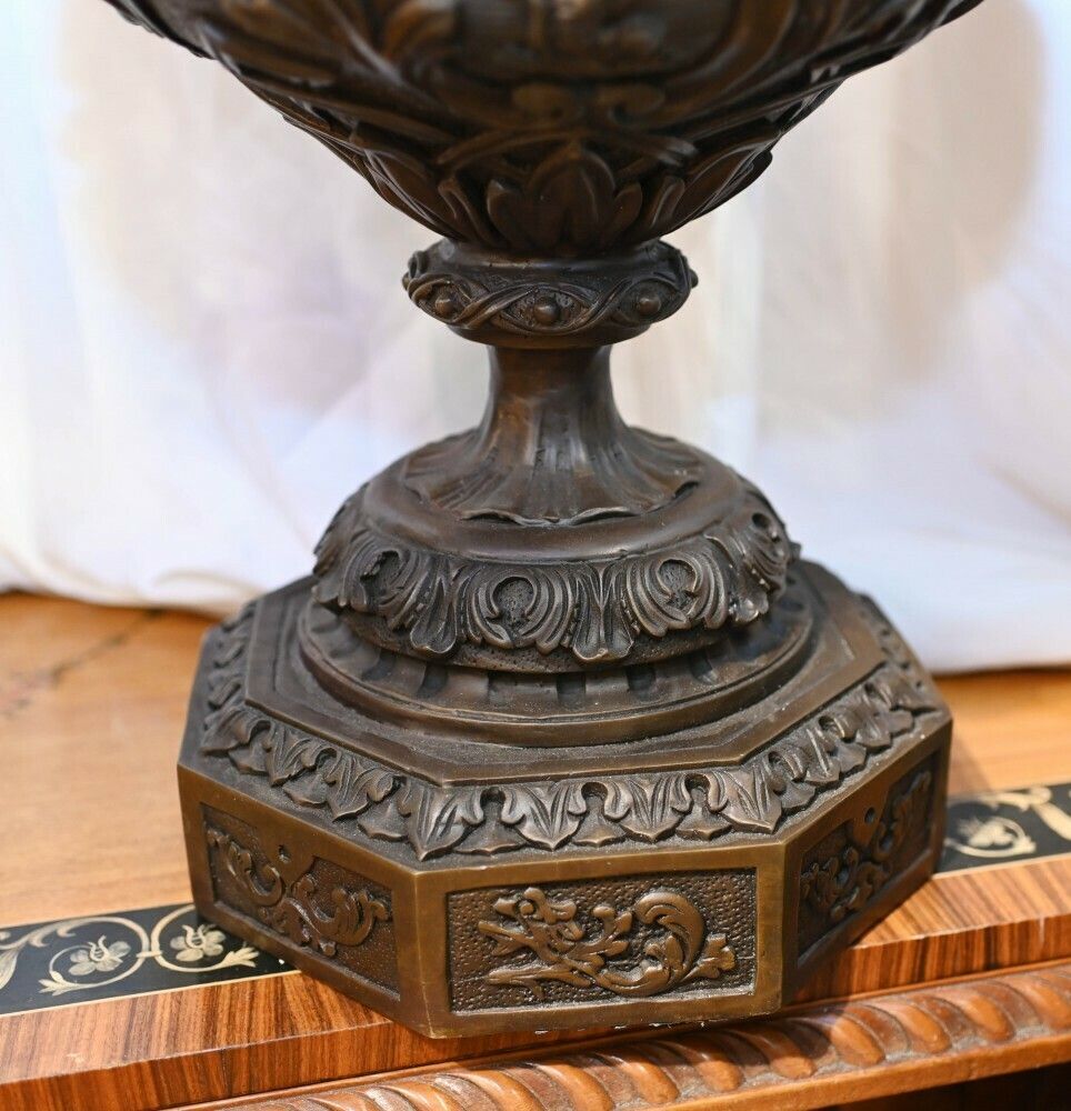 Pair Large Bronze Urns Monumental Campana Cherub After Clodion photo vinterior