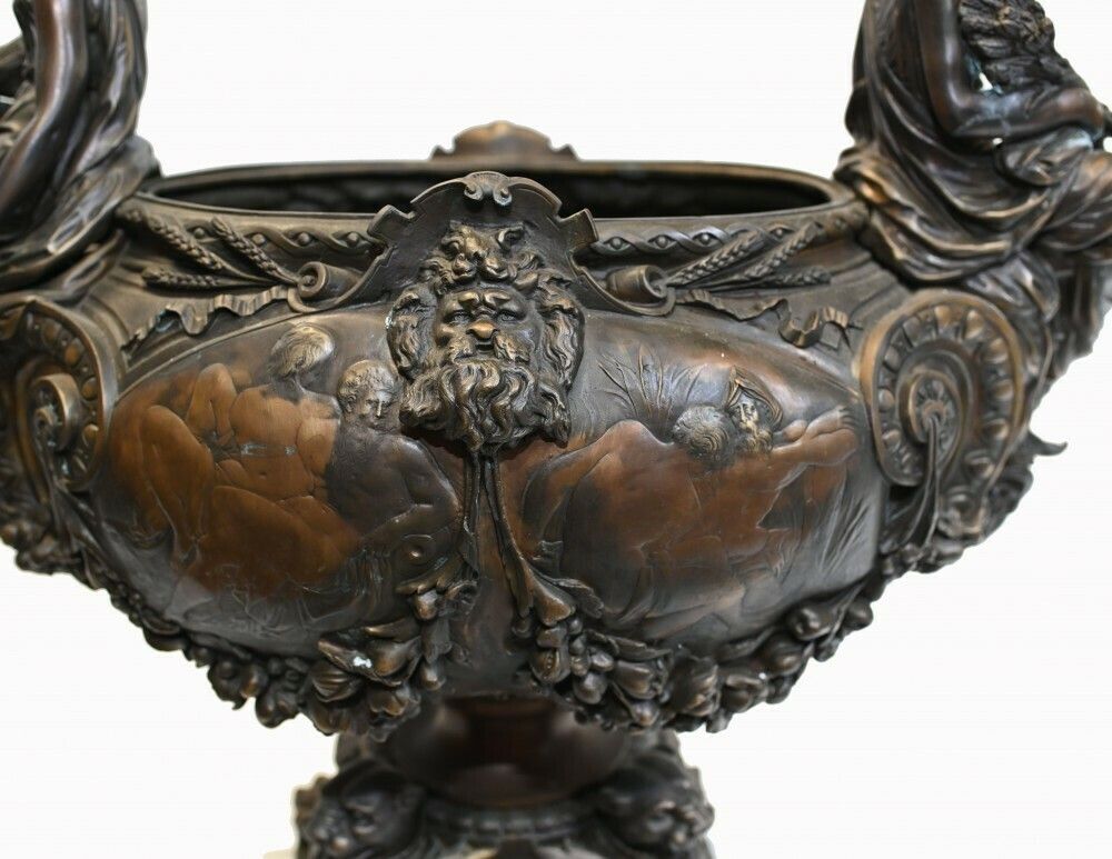 Monumental Bronze Bowl Centerpiece French Classical Lerolle Freres photo for sale