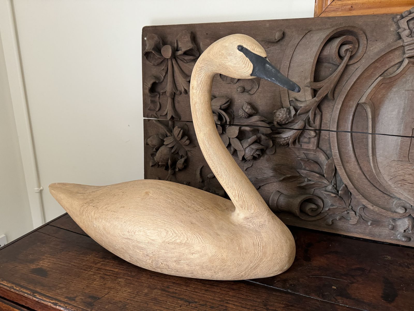 Carved Wooden Swan By Dann Sears (American Contemporary)