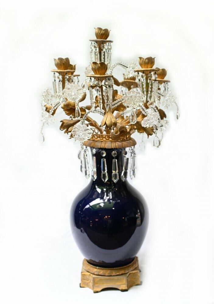 Pair Porcelain Candelabra Vases Louis XVI Lustral Drops photo Home Decor