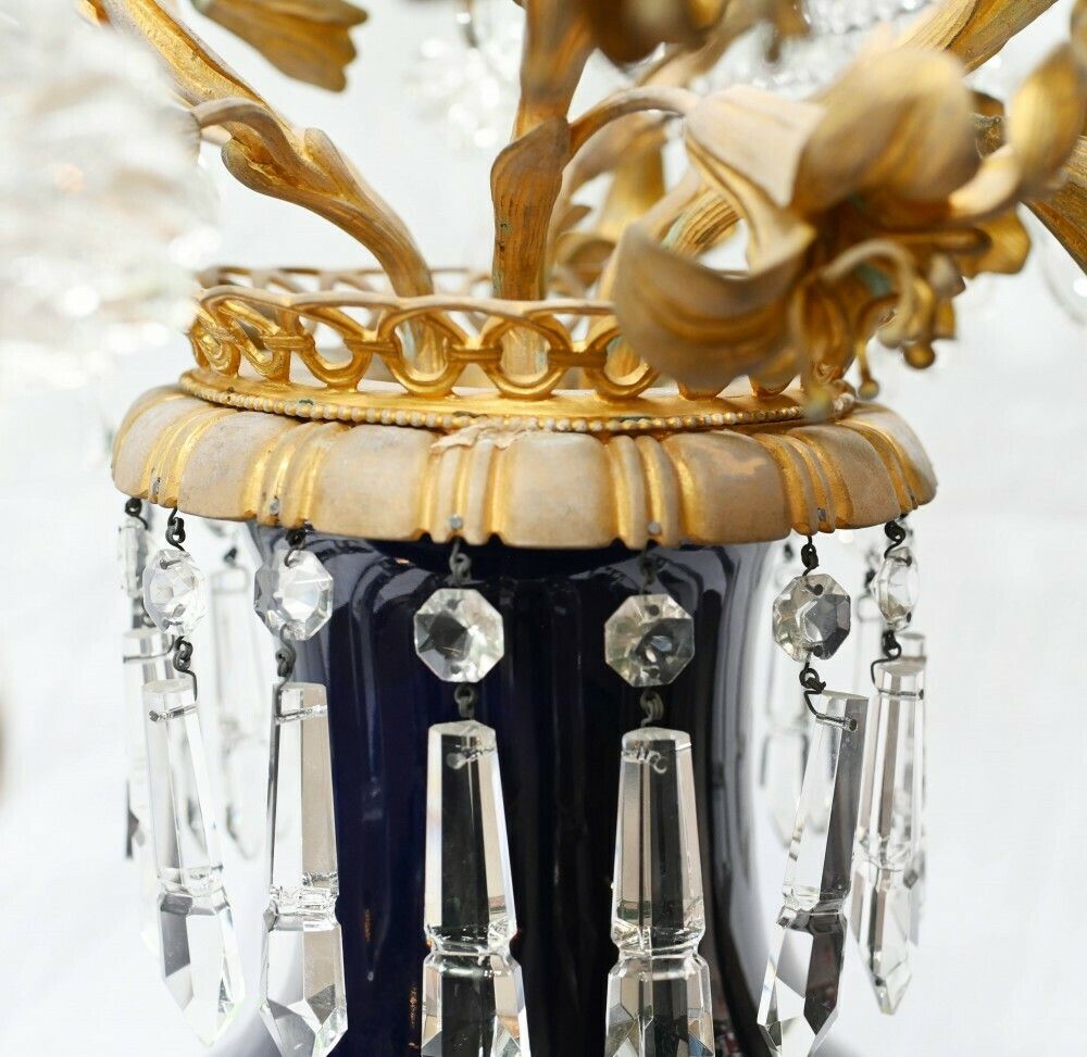 Pair Porcelain Candelabra Vases Louis XVI Lustral Drops photo 2400.0