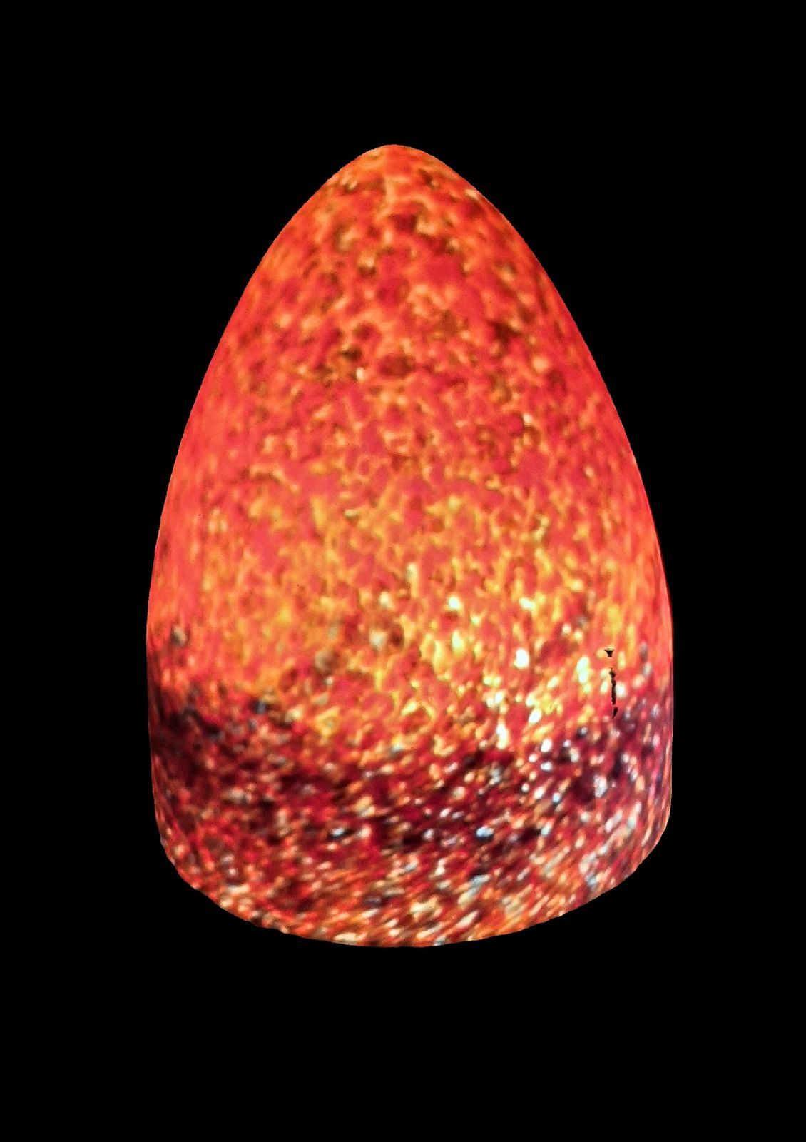 Art Deco Lamp Mottled Red, Orange, Blue Tinted Glass Shade, Hammered Steel Base France C 1980s photo vinterior