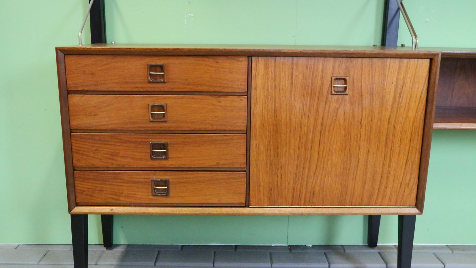 Furniture Teak Modular Mid Century Modern Wall Unit By Louis Van Teeffelen For Wébé, 1960s photo
