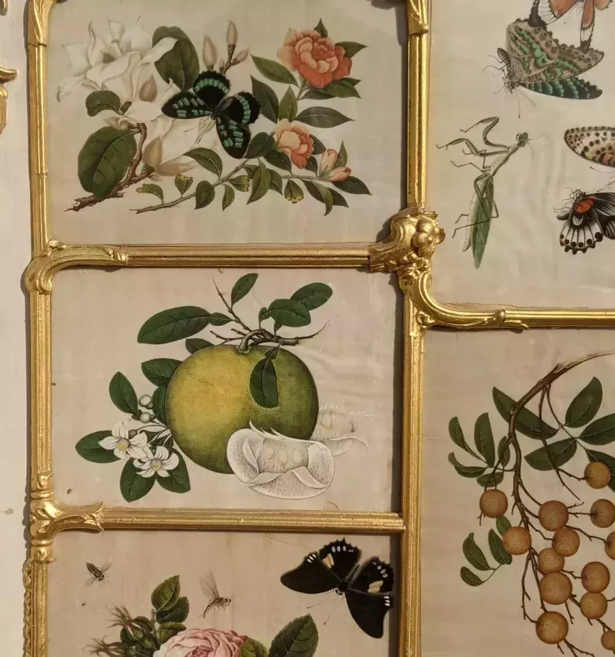 Superb Hand Painted Gilt Wood Dressing Screen With Chinese Paintings photo vinterior