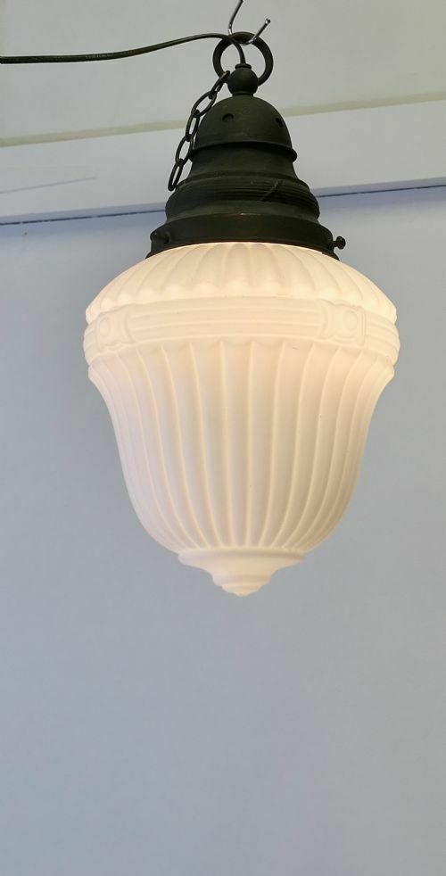 Large Victorian Arts And Crafts Opalescent Ceiling Pendant Light