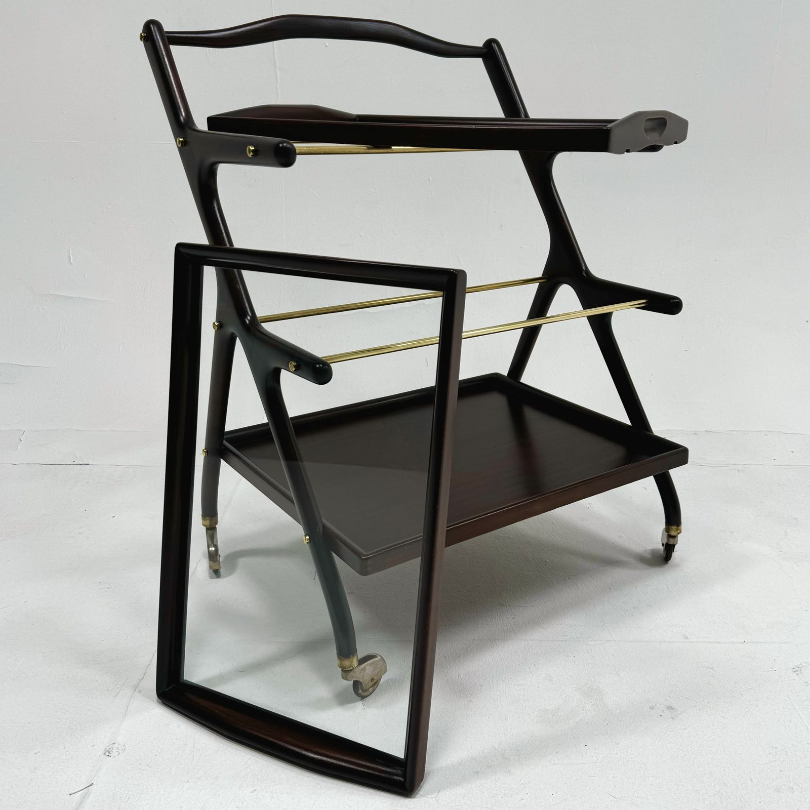 Furniture 1950s Italian Cesare Lacca Mahgany Bar Cart photo