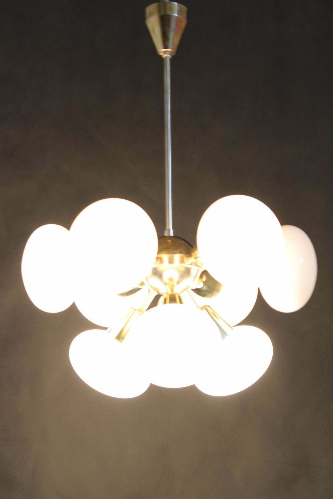 photo for sale 1970s Brass 9 Flamming Chandelier By Sputnik , Czechoslovakia