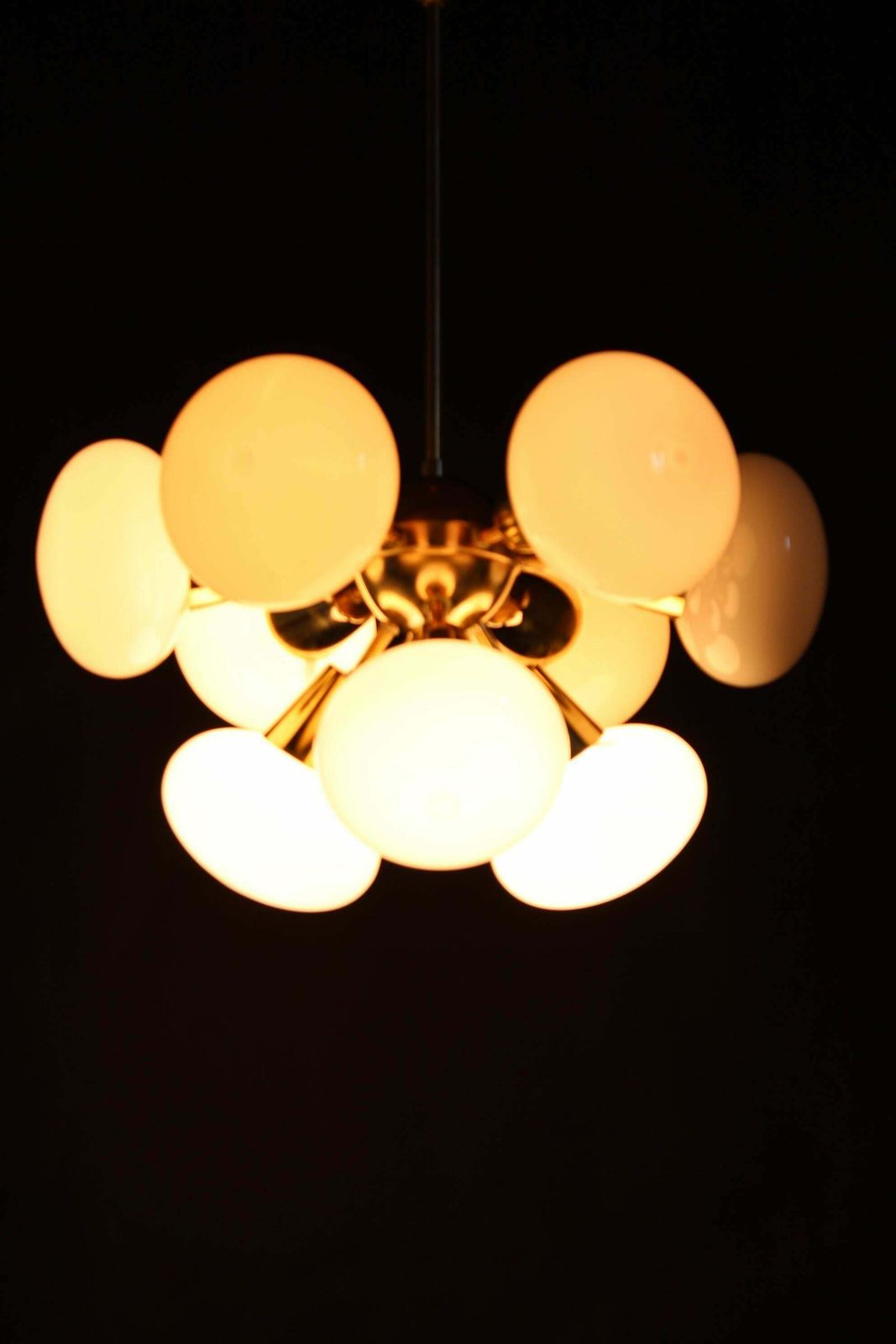 Lighting 1970s Brass 9 Flamming Chandelier By Sputnik , Czechoslovakia photo