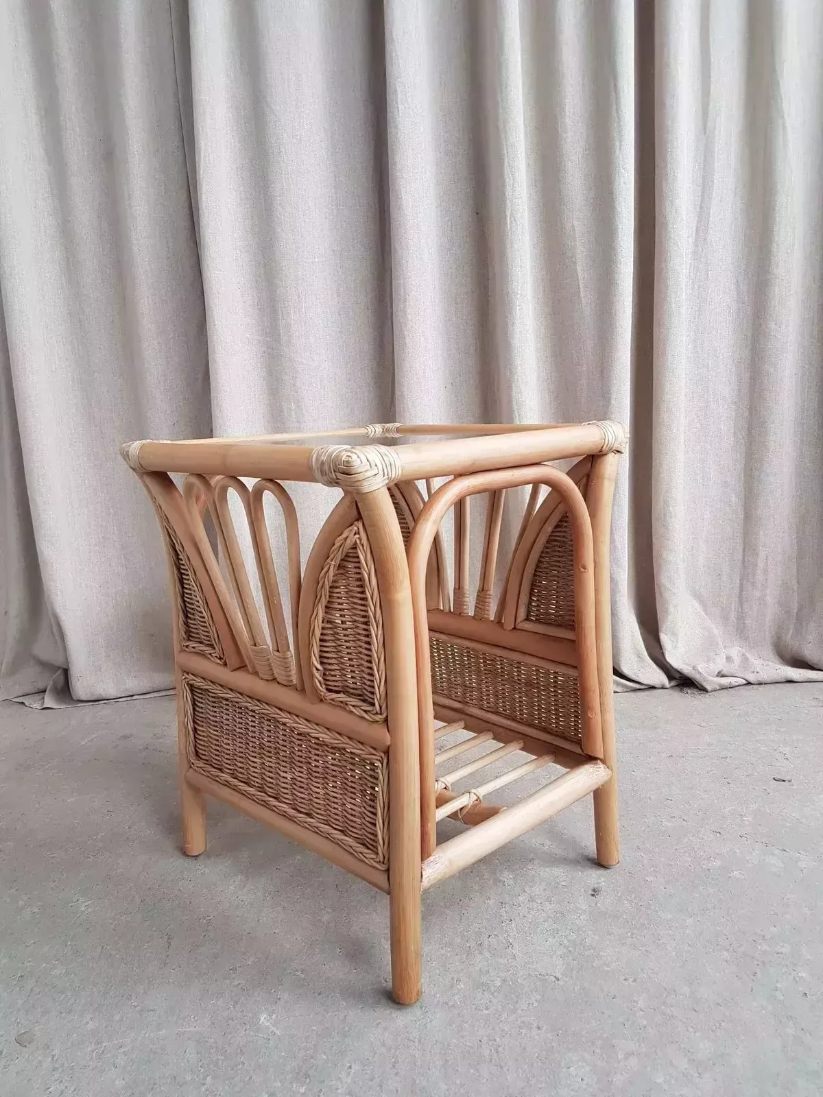 Vtg Late Mid Century Bamboo Wicker Side Table Scandi Retro R581 photo furniture