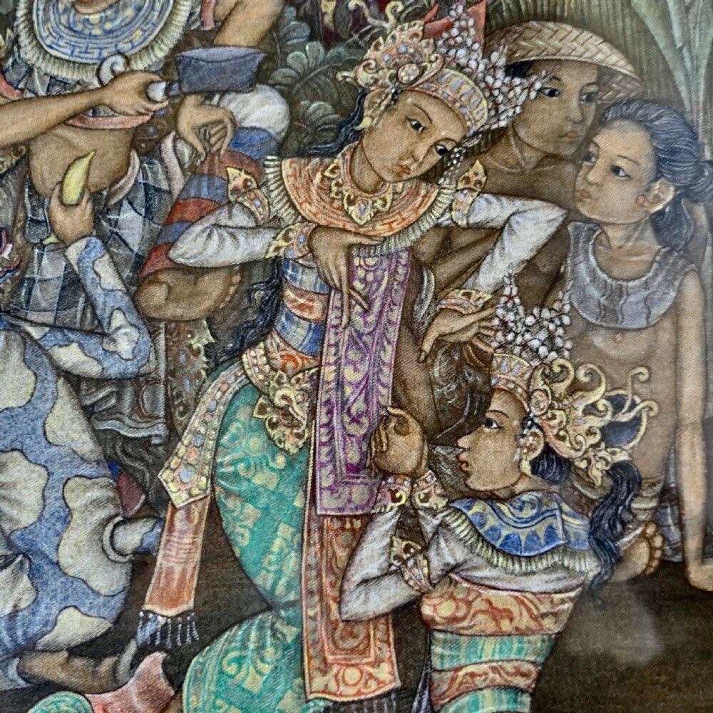 Mythical Balinese Painting In Original Carved Frame By W Rejamus photo buy