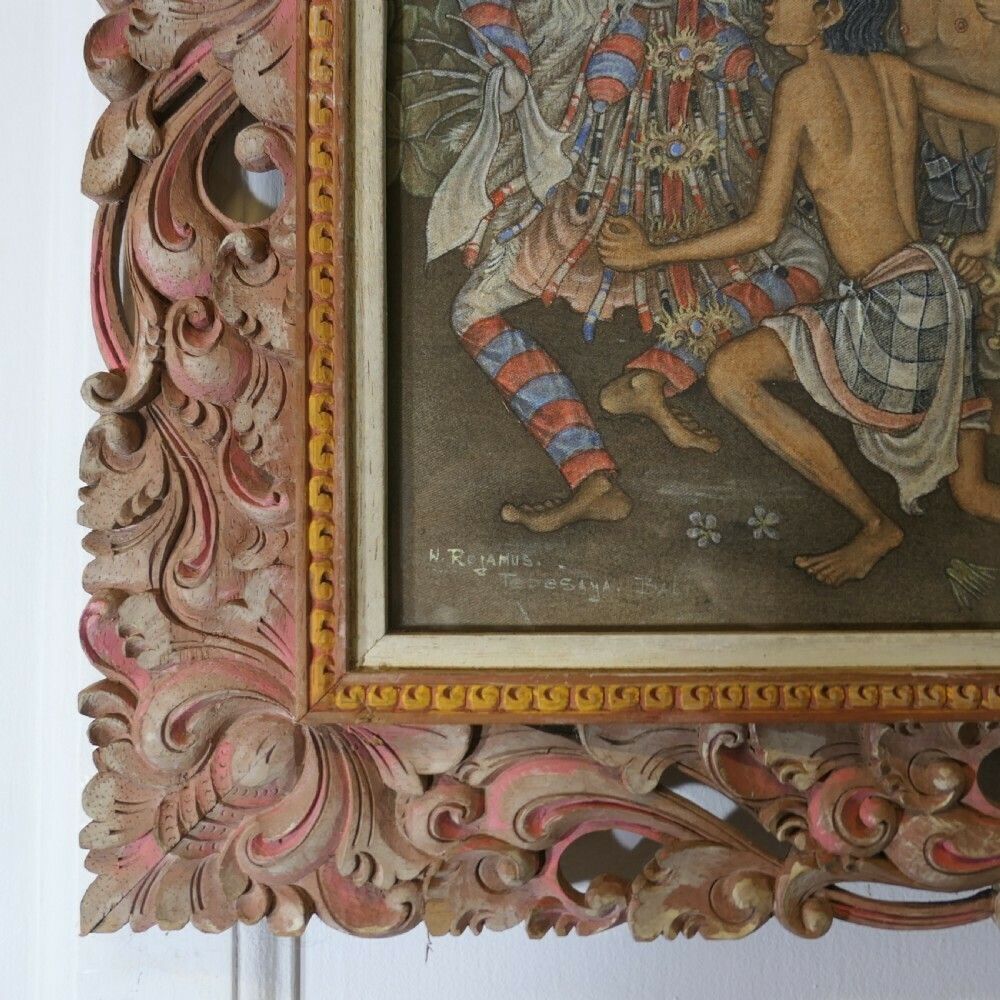 photo furniture Mythical Balinese Painting In Original Carved Frame By W Rejamus