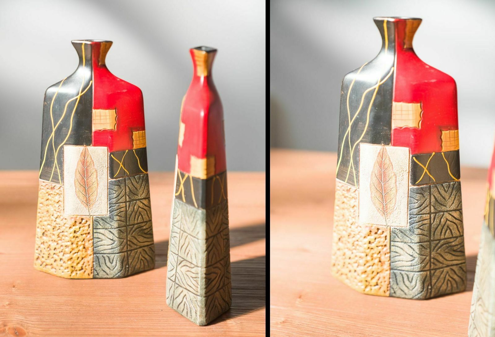 Pair Of 1980s 90s Terracotta Vases – Geometric And Textured Design photo vinterior