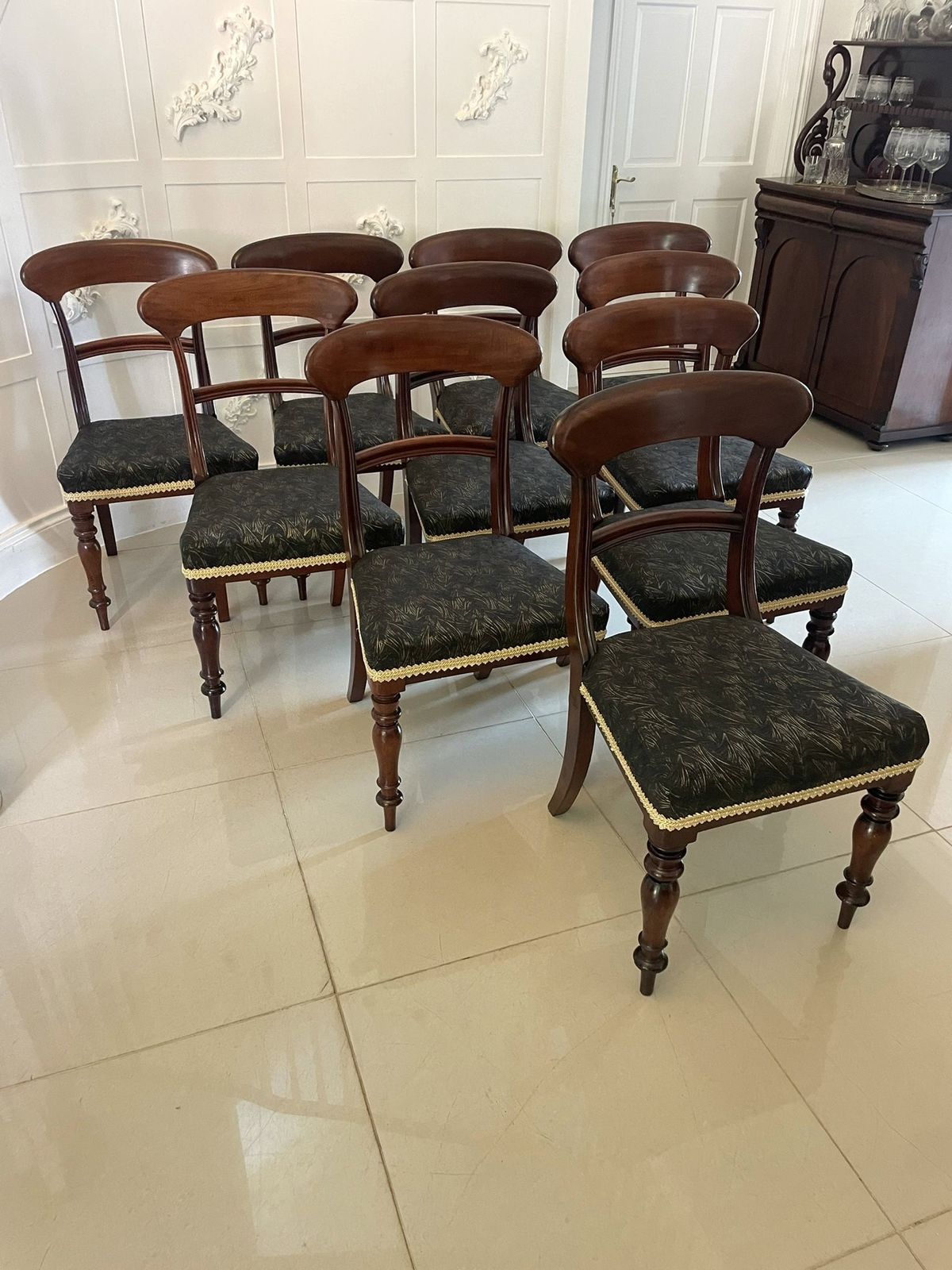 Antique 19th Century Set Of 10 Quality Mahogany Dining Chairs photo vintage