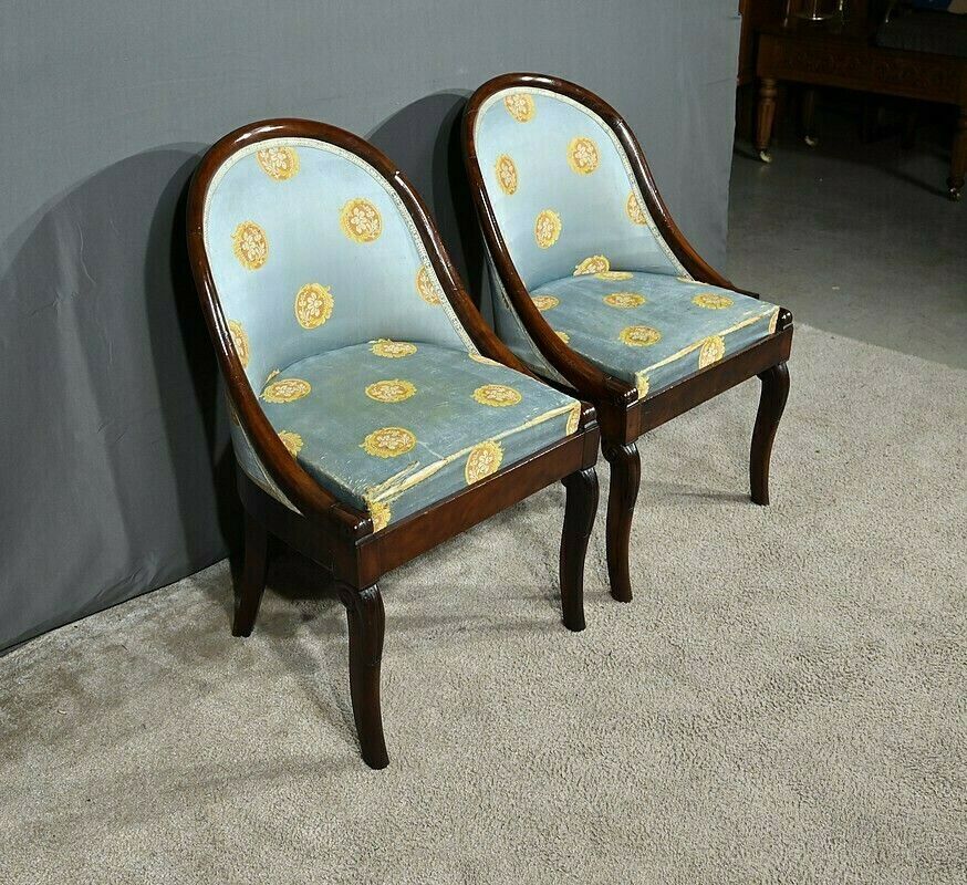 Pair Of Mahogany Gondola Chairs, Restoration Period – 1st Part 19th photo furniture