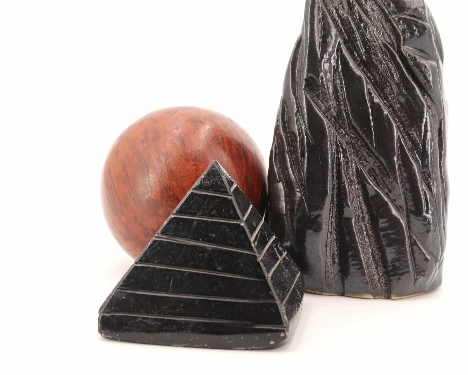 Black Stone Pyramid Sculpture Or Paperweight, 1970s / Egypt, Lucky Charm Talisman Energy, Dark, Folk