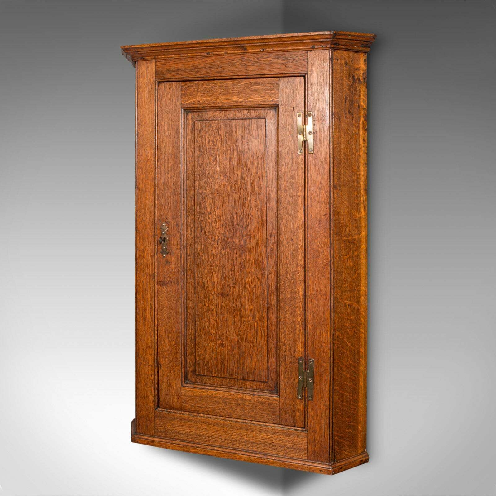Tall Antique Corner Cabinet, English, Oak, 4 Shelf Wall Cupboard, Georgian, 1800 photo 985.0