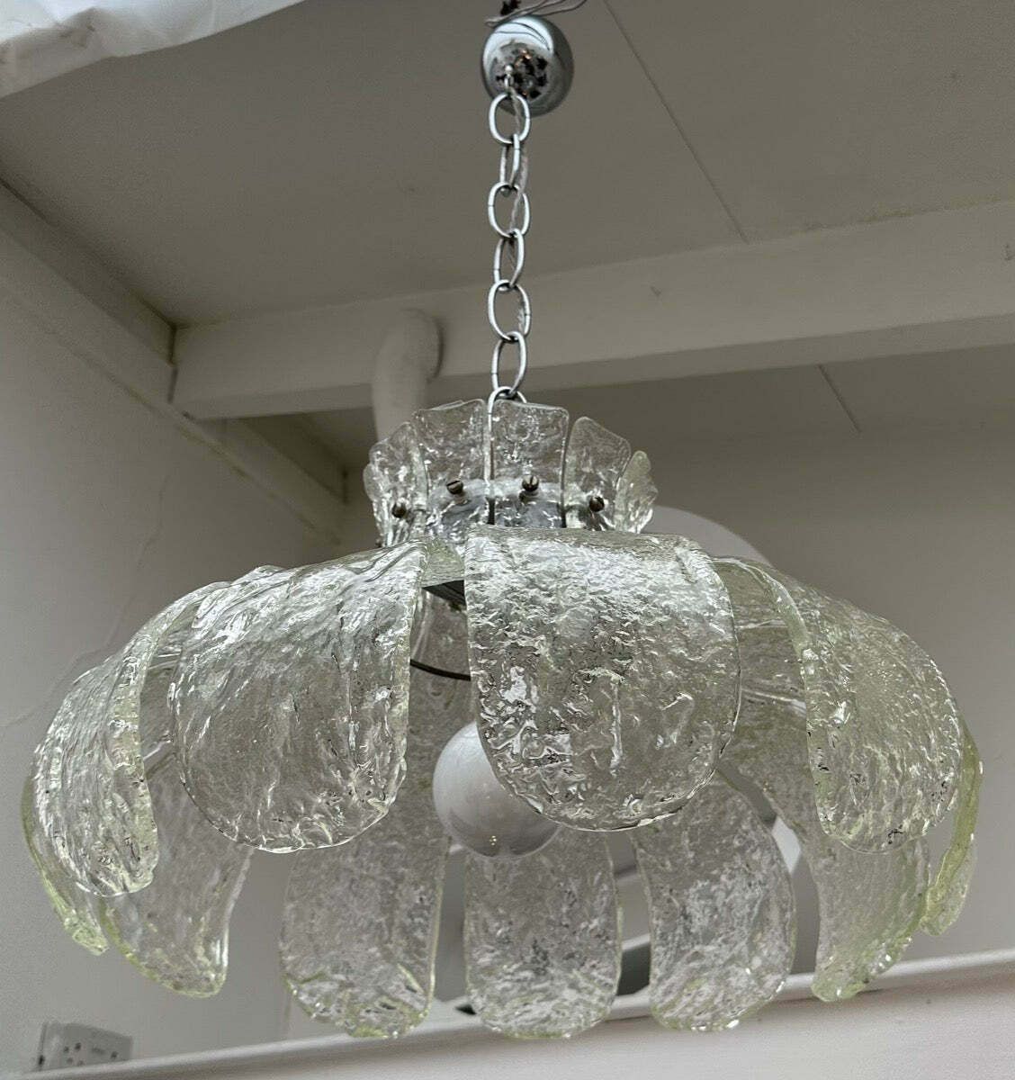 1650.0 1960s Italian Carlo Nason For Mazzega Murano Clear Textured Petal Glass & Chrome Chandelier photo